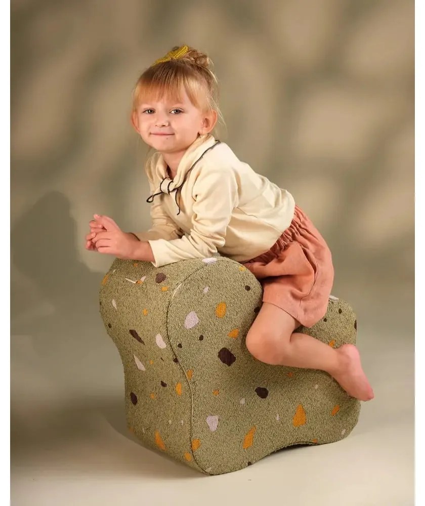 Puf de copii verde cu tapițerie din țesătură bouclé/cu tapițerie din chenille Terrazzo Cloud – Wigiwama