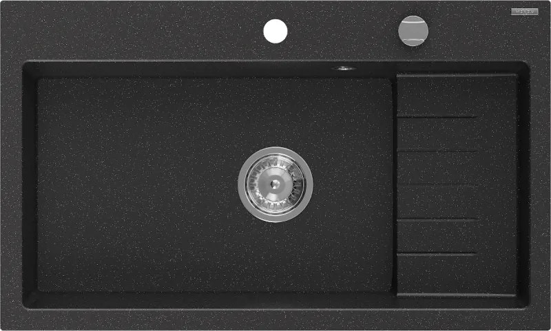 Mexen Omar chiuvetă de granit cu o cuvă 800 x 480 mm, negru/argintiu metalic, sifon crom - 6520801005-73