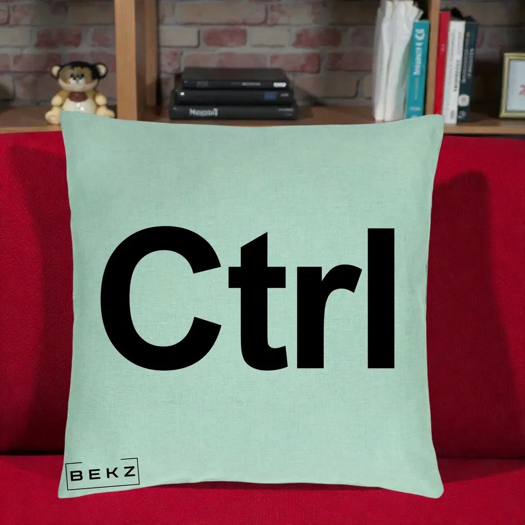 Perna Personalizata Tasta Ctrl Tipografie Bold, 40x40 cm, Verde Menta, Husa Detasabila, Perna Inclusa, BEKZ®