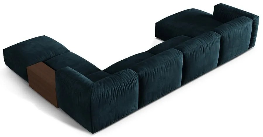 Colțar modular albastru închis cu tapițerie din catifea (cu colț pe partea dreaptă/în formă de "U") Martina – Micadoni