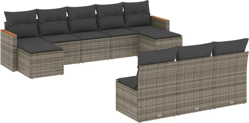 vidaXL Set mobilier de grădină cu perne, 10 piese, gri, poliratan