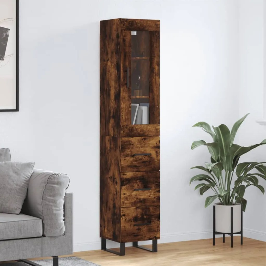 3199262 vidaXL Dulap înalt, stejar fumuriu, 34,5x34x180 cm, lemn prelucrat