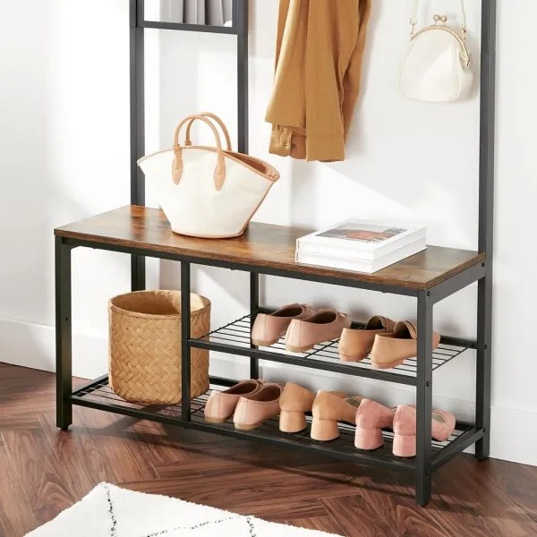 Cuier stativ cu oglindă NAVOR, maro/negru