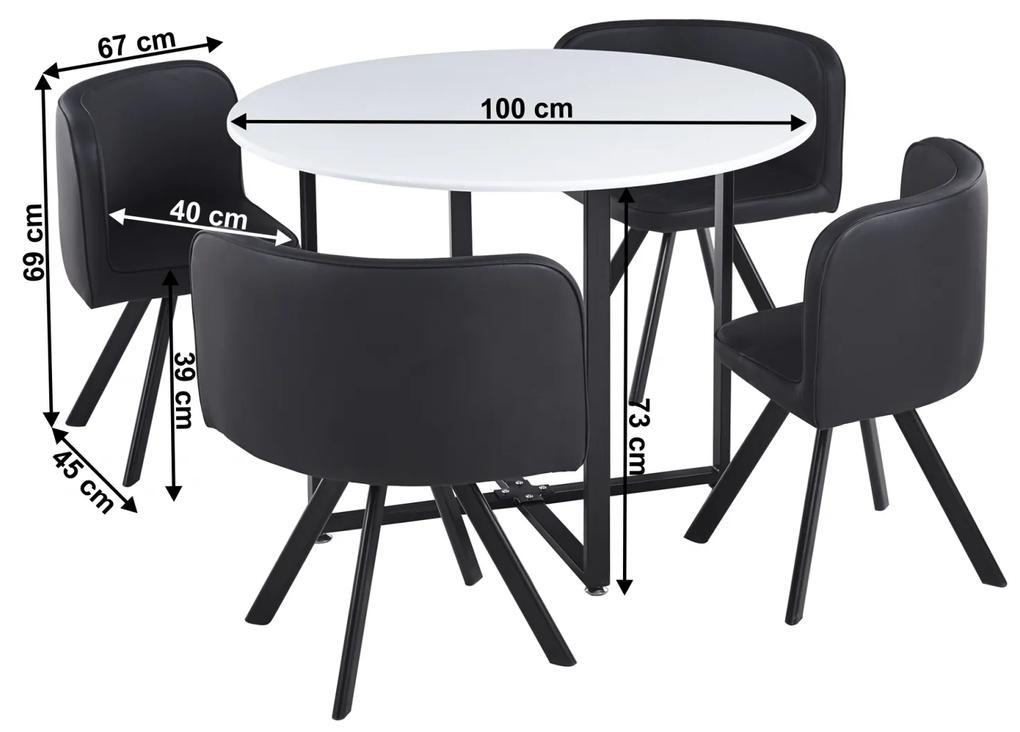 Set de mobilier dining 1+4, alb negru, BEVAN NEW