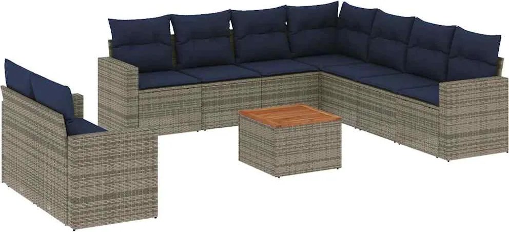 vidaXL Set canapele de grădină cu perne, 10 piese, gri, poliratan