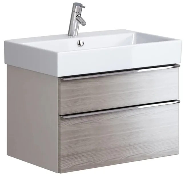 Mobilier suspendat Opoczno, Metropolitan, pentru lavoar, cu doua sertare, 70 cm, front stejar + lateral cenusiu