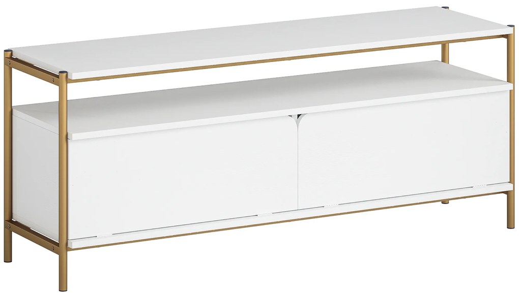 HOMCOM Suport TV meuble télé pentru televizor de până la 55 de inch cu 2 uși rabatabile și raft deschis, 124x35x50 cm, alb | Aosom Romania