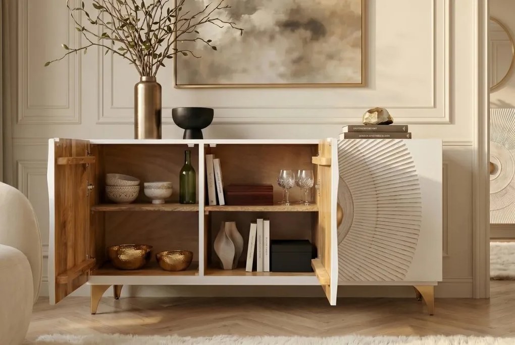 Comoda design vintage Golden Sunset 140cm alb