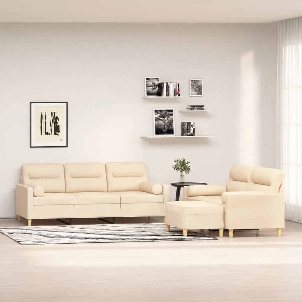 3153787 vidaXL Set canapea perne/perne decorative, 3 piese, crem, textil