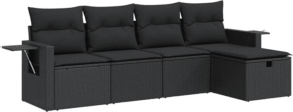 vidaXL Set mobilier de grădină cu perne, 5 piese, negru, poliratan