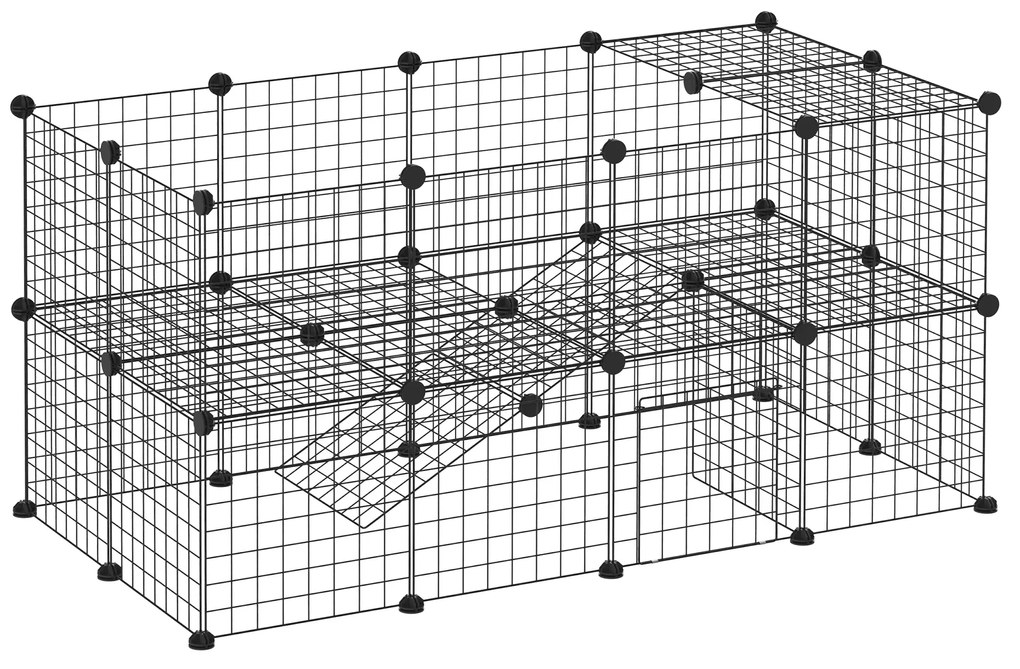 PawHut Țarc din Metal pentru Animale Mici de Companie cu 36 de Panouri Metalice și Ușă, 146x73x73 cm, Negru | Aosom Romania