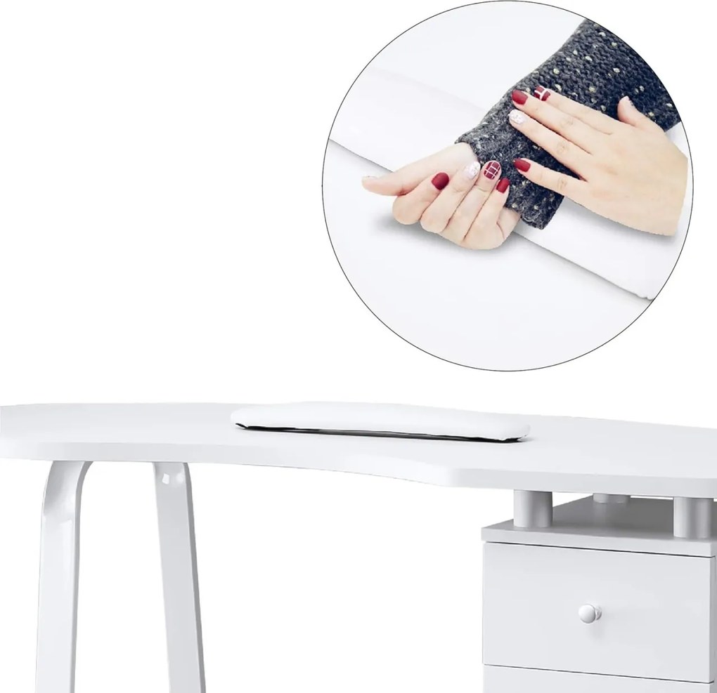 MANIA204 - Masuta manichiura, 118 cm, cu pernita, masa cosmetica - Alba