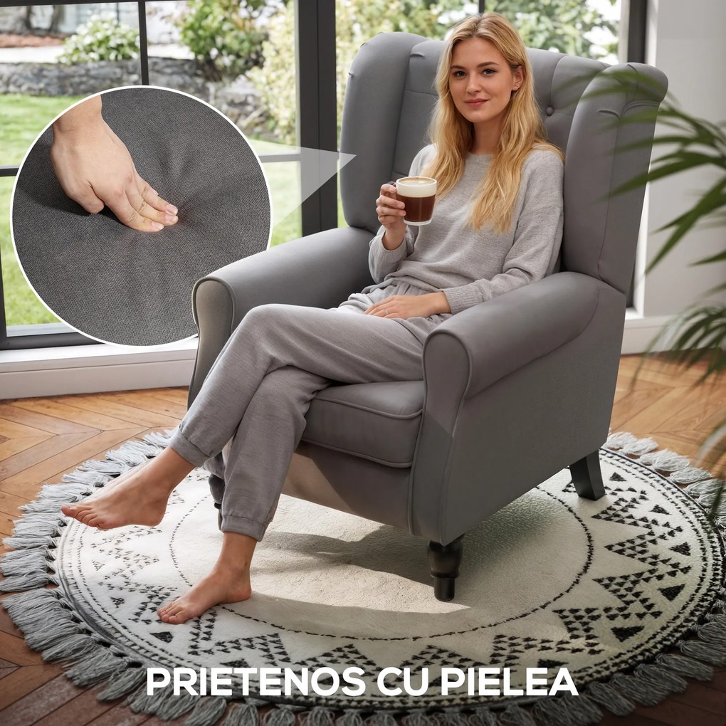 HOMCOM Fotoliu de Living Stil Francez cu Perne Detașabile Gri | Aosom Romania