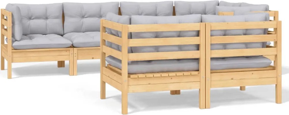 vidaXL Set mobilier grădină cu perne gri, 7 piese, lemn masiv de pin
