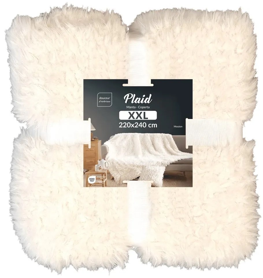 Pătură crem din blană artificială 220x240 cm Mouton – douceur d'intérieur