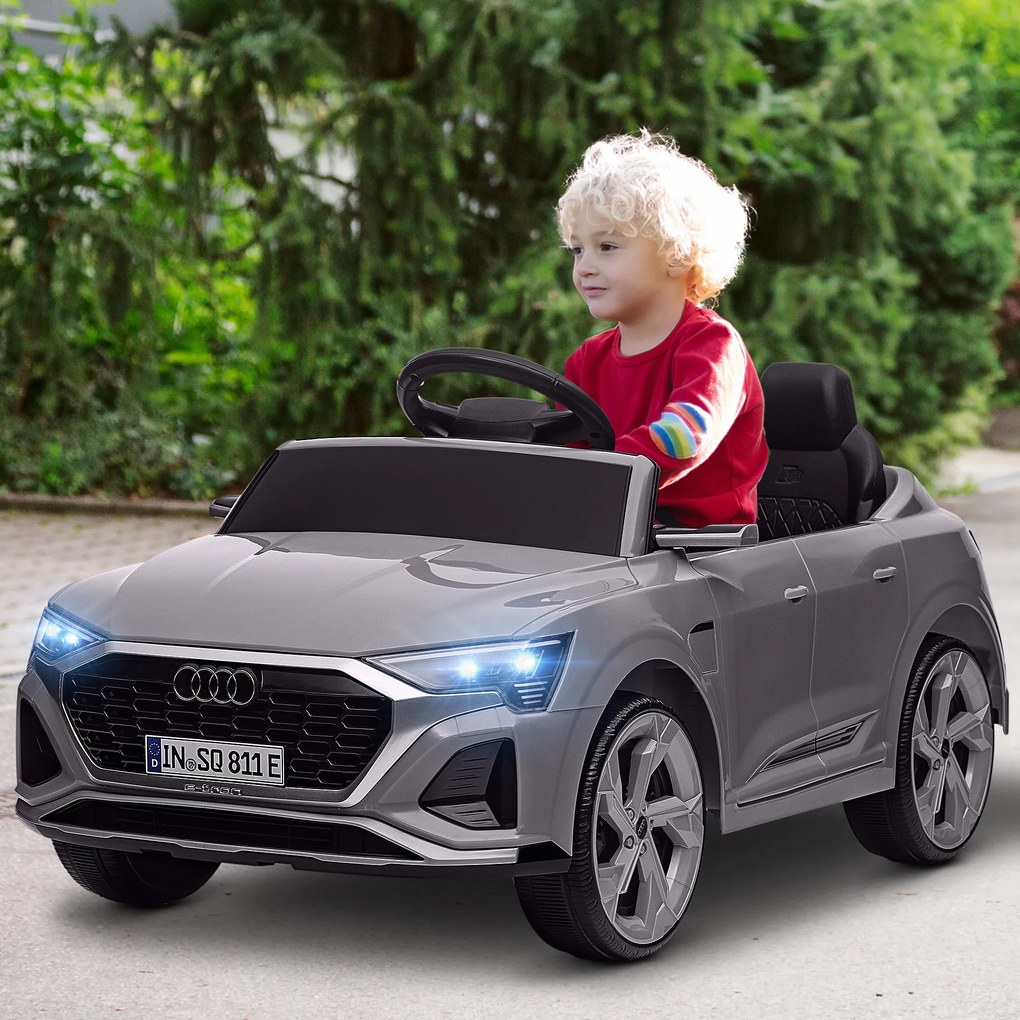 AIYAPLAY Mașină electrică pentru copii sub licență Audi Q8 e-tron Sportback 12V, telecomandă, faruri, muzică, claxon, 3-4 ani, Gri | Aosom Romania