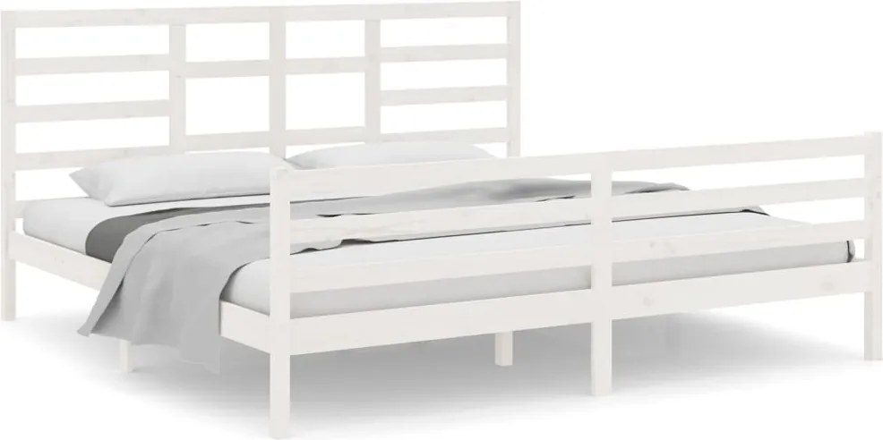 vidaXL Cadru de pat, alb, 200x200 cm, lemn masiv