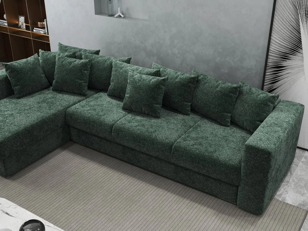 Colțar extensibil dumonde cu ladă de depozitare si sezut confortabil din spuma high-density, Gloria Euphoria Green 320x183 cm