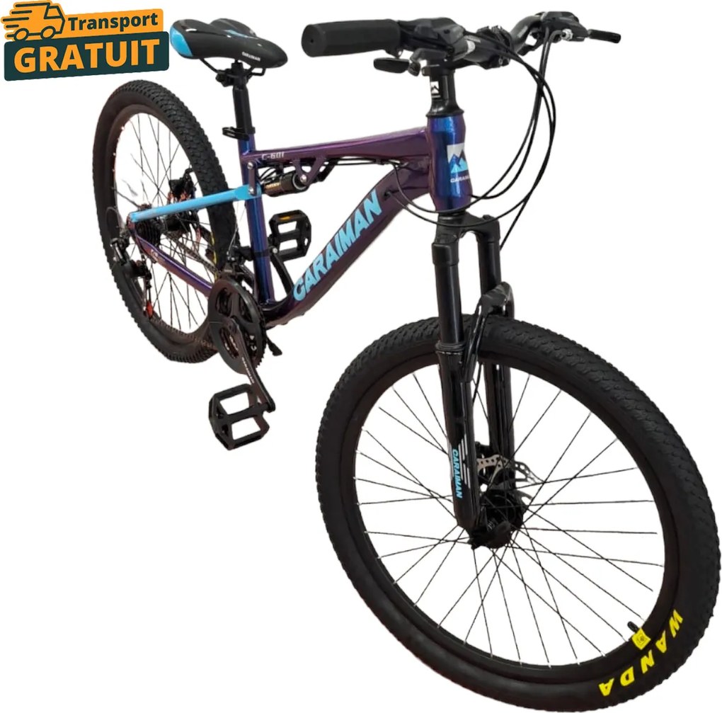 Bicicleta Caraiman, roti 24 sau 26 inch, cu dubla suspensie, frane pe disc, cameleon