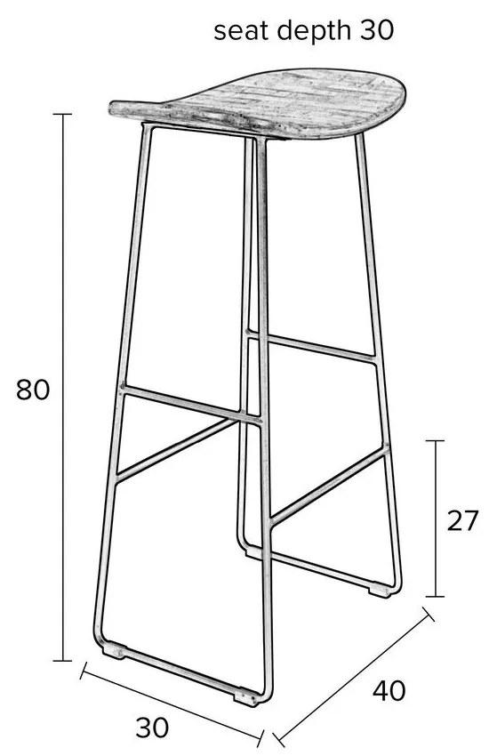 Scaun de bar în culoare naturală din lemn de tec (înălțime șezut 76 cm) Tangle – White Label