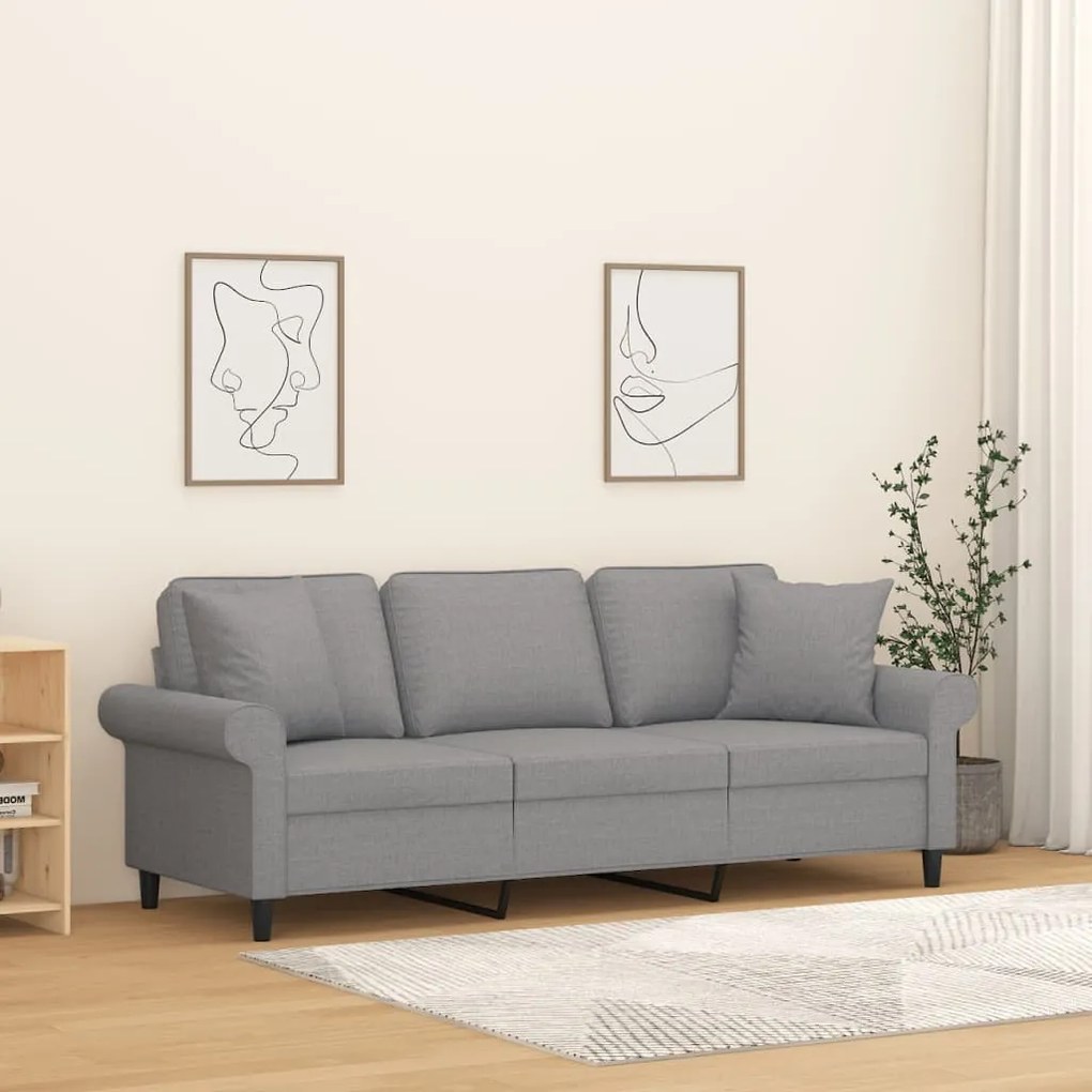 3153249 vidaXL Canapea cu 3 locuri cu perne&pernuțe gri deschis 180 cm textil