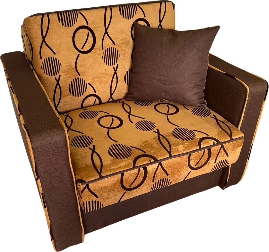 Fotoliu SAMY NEXT extensibil, cu lada de depozitare, stofa maro, cadru metalic, 103x100x92 Stofa, Maro + Bej