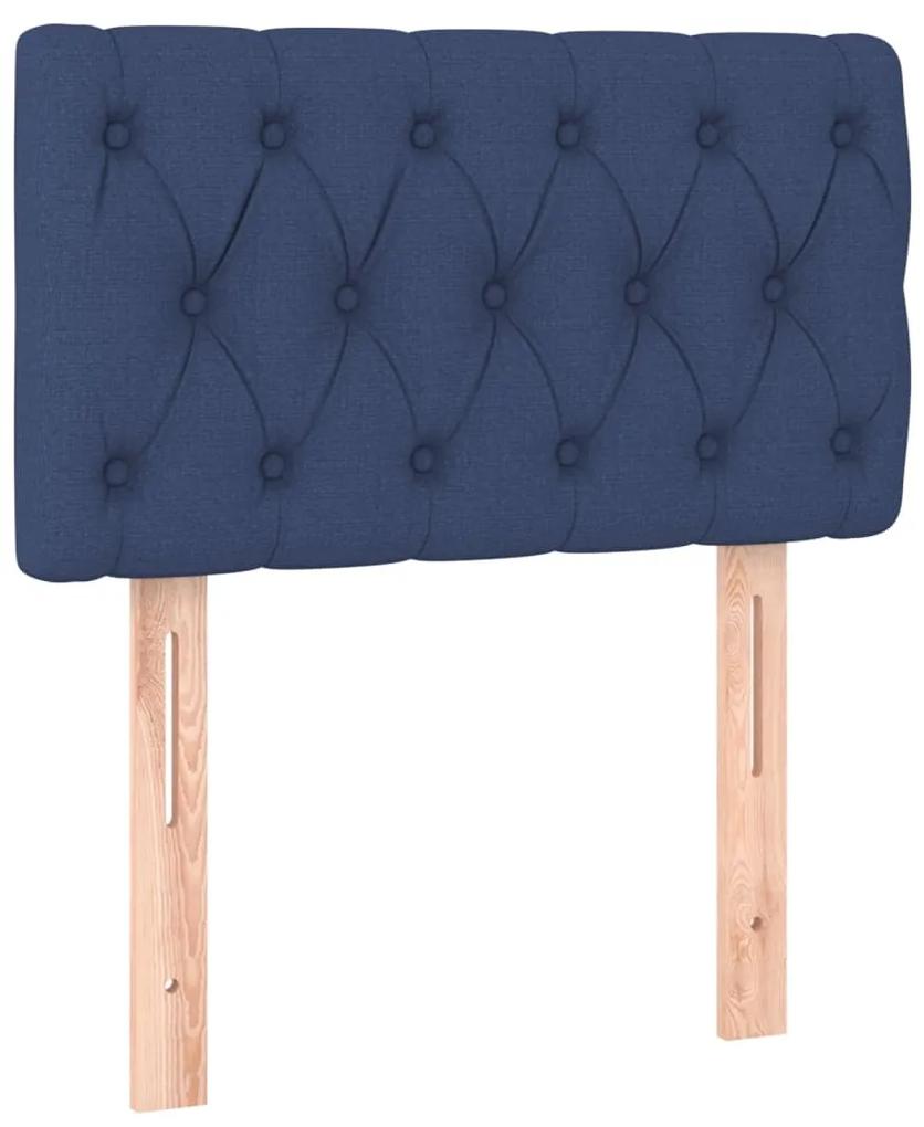 Pat box spring cu saltea, albastru, 80x200 cm, textil Albastru, 80 x 200 cm, Design cu nasturi