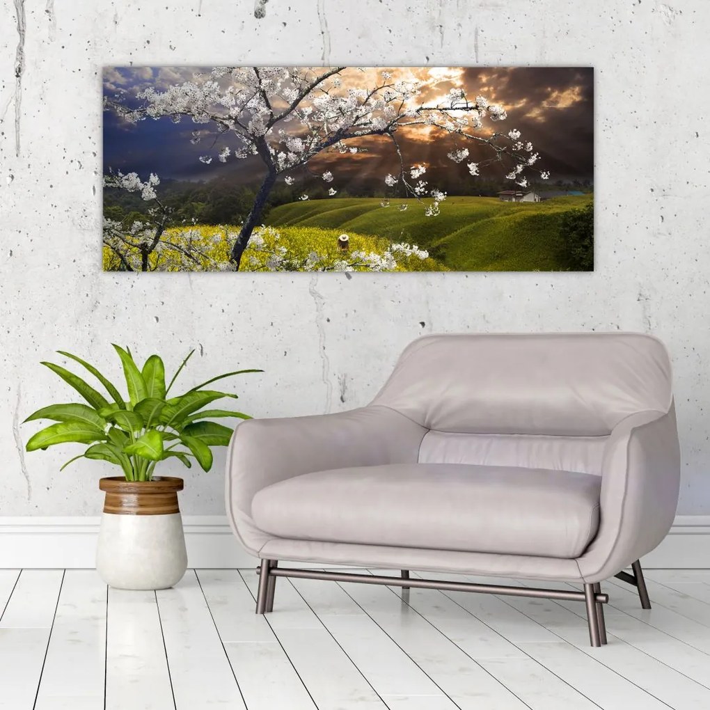 Tablou - Peisaj cu pomul înflorit (120x50 cm)