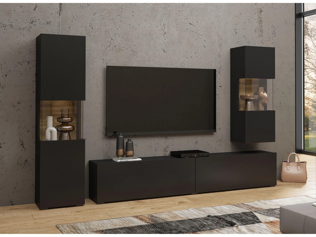 Mobilier living Avernic Typ 10 (onyx negru + Stejar wotan). 1042064