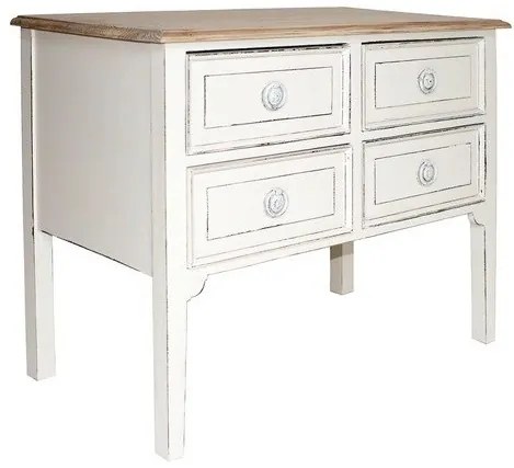 Comoda alba, din lemn de pin, cu 4 sertare, aspect vintage, Capucine