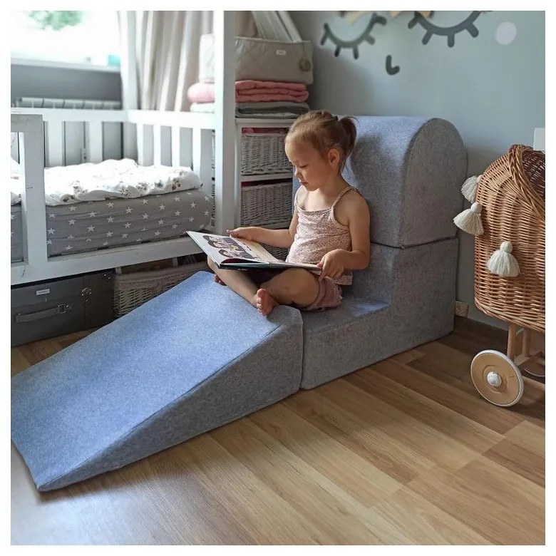 Teren de joacă din spumă gri 3 buc. din catifea înălțime 30 cm 225x90 cm Montessori – Meowbaby