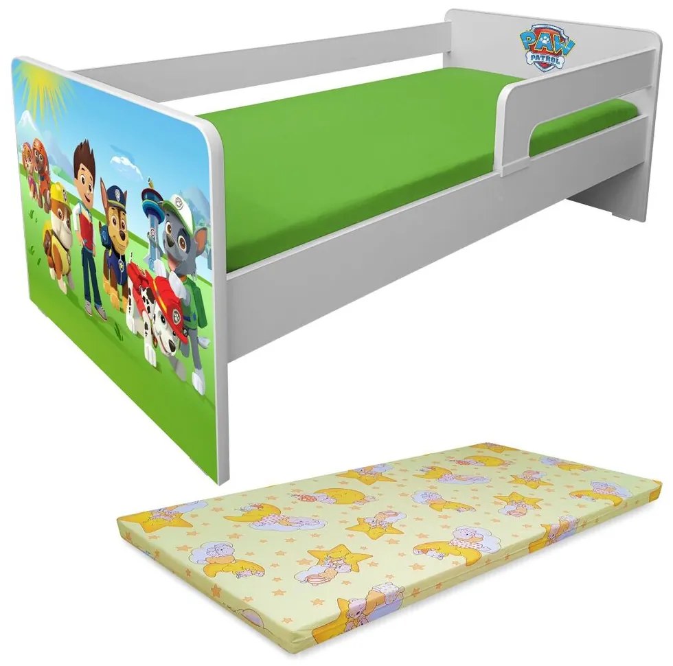 Pat copii Paw Patrol P1L 2-6 ani cu paravane detasabile/interschimbabile + saltea Basic + Lampa veghe