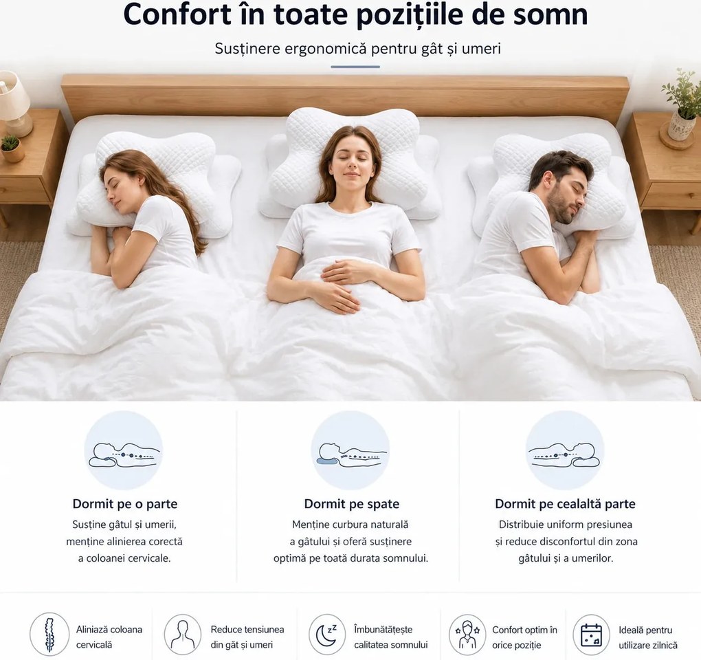 Perna cervicala ortopedica CERVI-SAN Confort memory foam fermitate moale, Alb