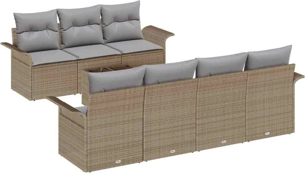 vidaXL Set de canapele pentru grădină cu pernă 8 pcs Bej poliratan