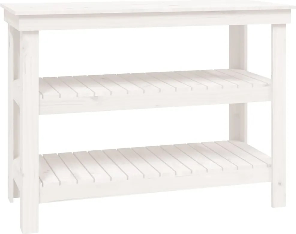 vidaXL Banc de lucru, alb, 110,5x50x80 cm, lemn masiv pin