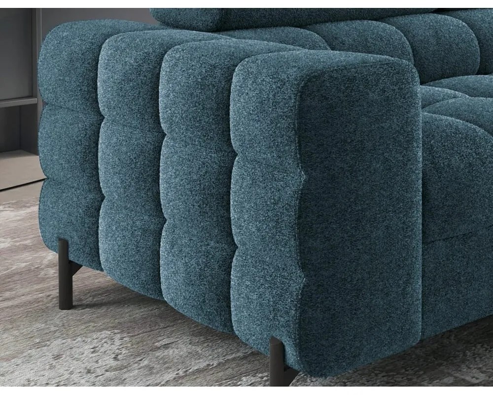 Colțar albastru extensibil/cu spațiu de depozitare cu tapițerie din țesătură bouclé (cu colț pe partea dreaptă/în formă de ”L”) Ferucce – ELTAP