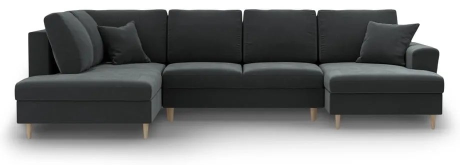 Colțar gri închis extensibil, cu spațiu de depozitare cu tapițerie din catifea (cu colț pe partea stângă-în formă de "U") Kyoto – Cosmopolitan Design