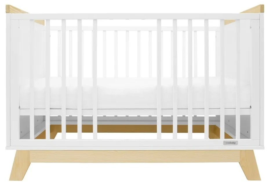 New Baby Crib Marcus cu barieră, alb/natural
