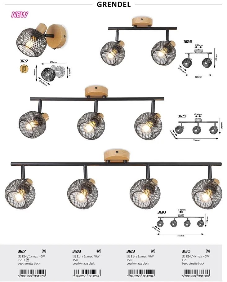 Lustra aplicata 4l design industrial Grendel negru