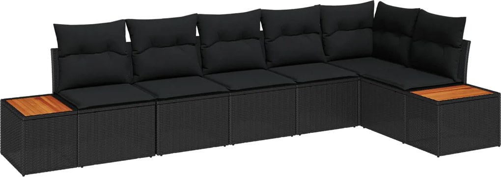 vidaXL Set de canapele pentru grădină cu pernă 6 pcs Negru Poliratan