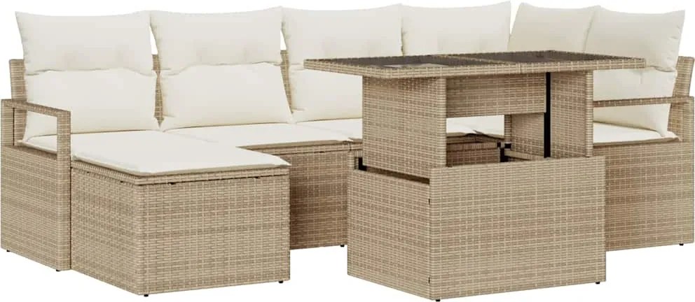 vidaXL Set de canapele pentru grădină 7 pcs Bej Rattan poli