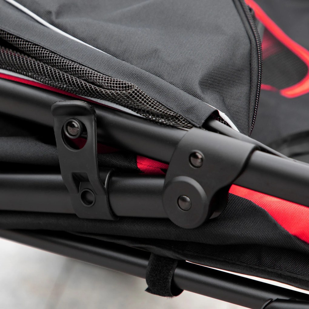 PawHut Cărucior Pliabil pentru Câini cu 4 Roți, Intrări cu Fermoar și Ferestre din Plasă, 112x65x100 cm, Roșu | Aosom Romania