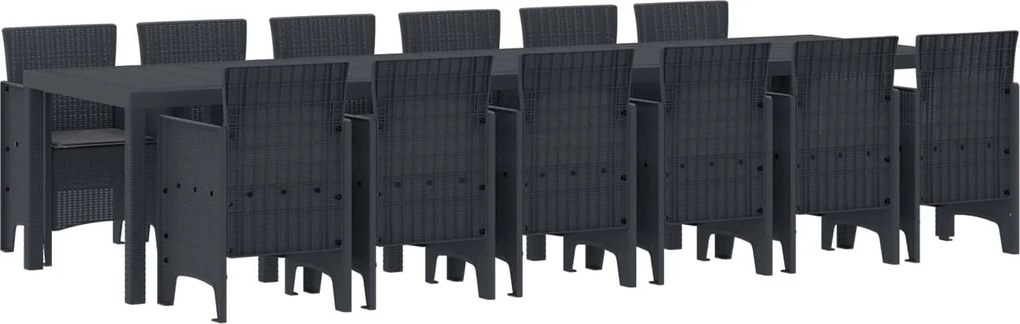 vidaXL Set de masă pentru grădină 13 pcs Antracit Ratan Polt