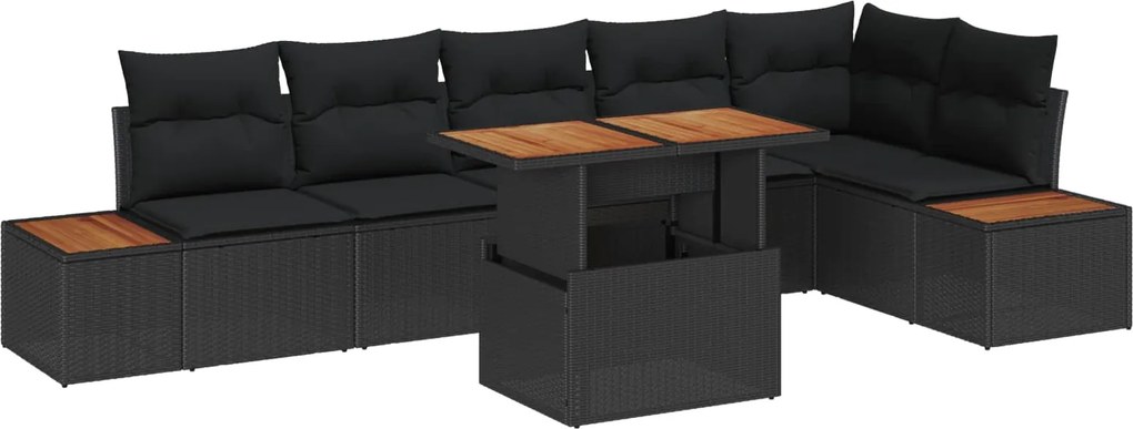 vidaXL Set de canapele pentru grădină 7 pcs Negru Rattan poli