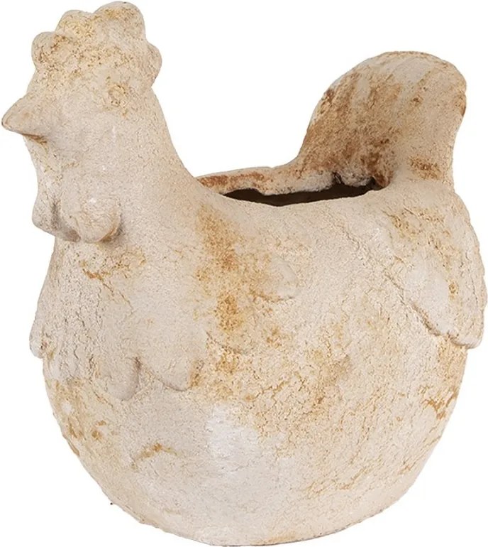 Ghiveci decorativ găină, din ceramică, bej, 31x20x27 cm