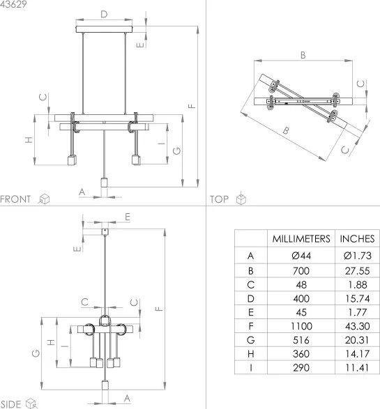 Lustră pe cablu TOWNSHEND 5xE27/60W/230V Eglo 43629