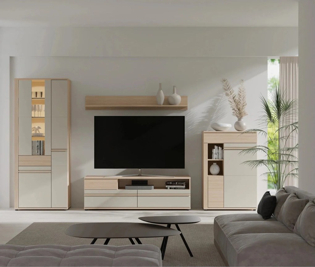 Mobila living led OSLO, stejar riva/casmir, PAL laminat, 4 piese