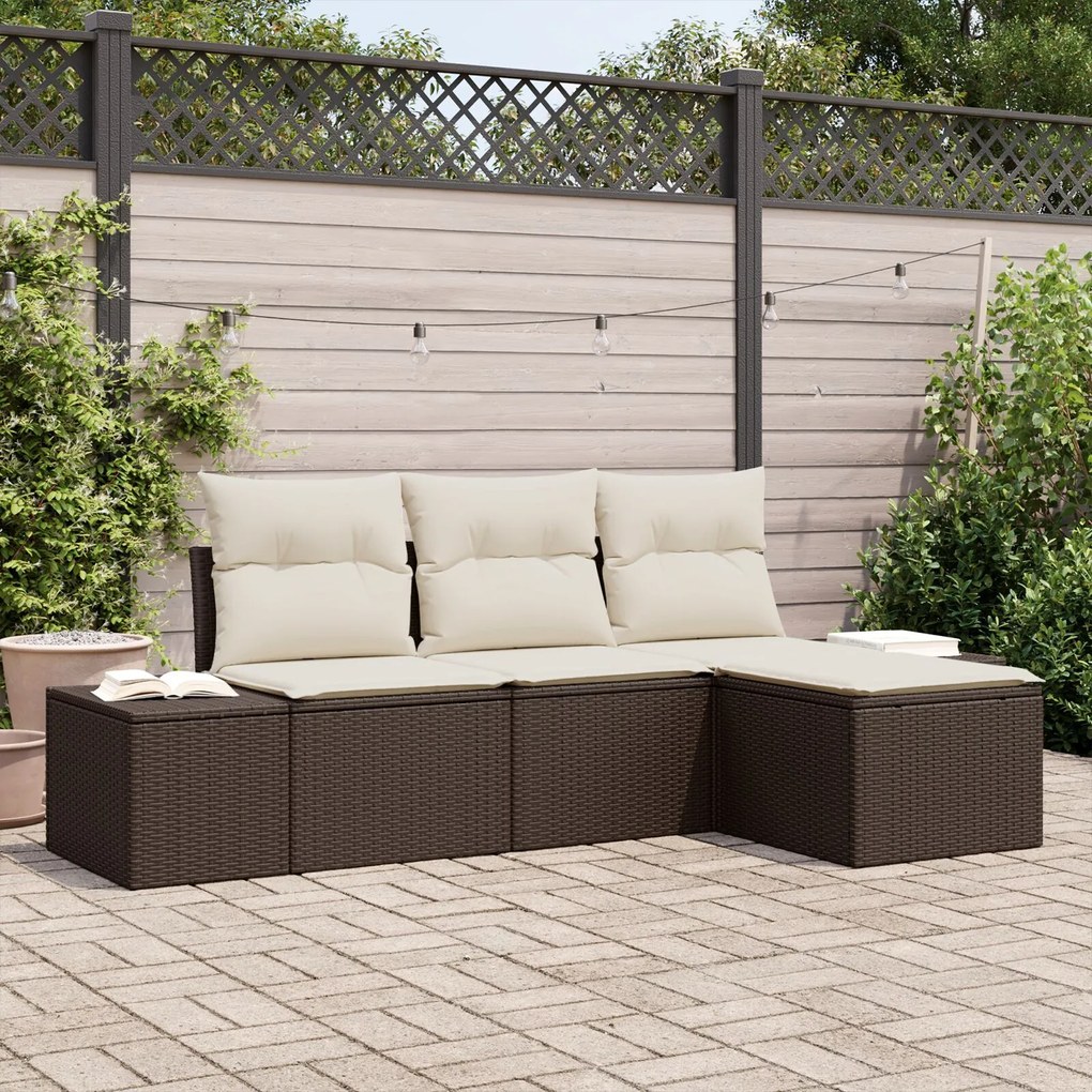 vidaXL Set de canapele pentru grădină 4 pcs Maro Rattan poli