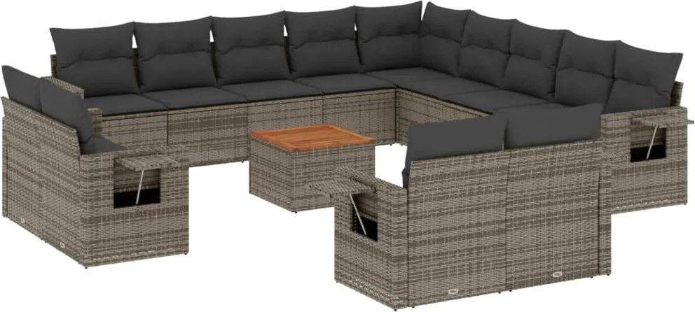 vidaXL Set mobilier de grădină cu perne, 14 piese, gri, poliratan