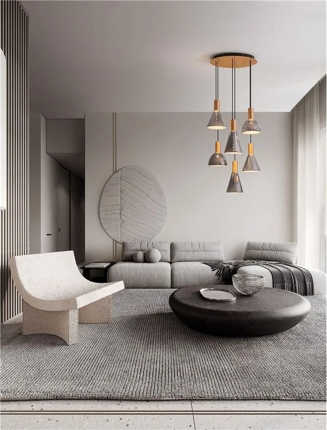 Lustra moderna cu 5 pendule LED, Metal, Sticla, Fumuriu, Voi